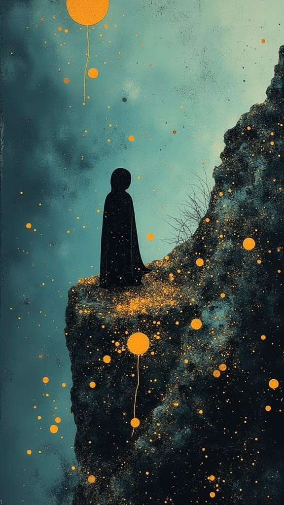 Surrealism. Medium shot. A lone explorer navigates a vast, decaying cityscape under a sky filled with swirling nebulae. A rusted radio crack... - Start Image 2