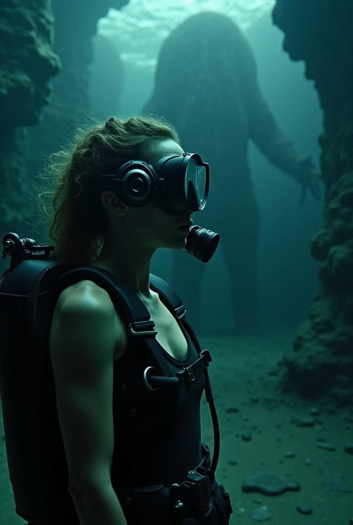 Terrifying cosmic horror creation I just made of Cthulhu outflanking a human woman.