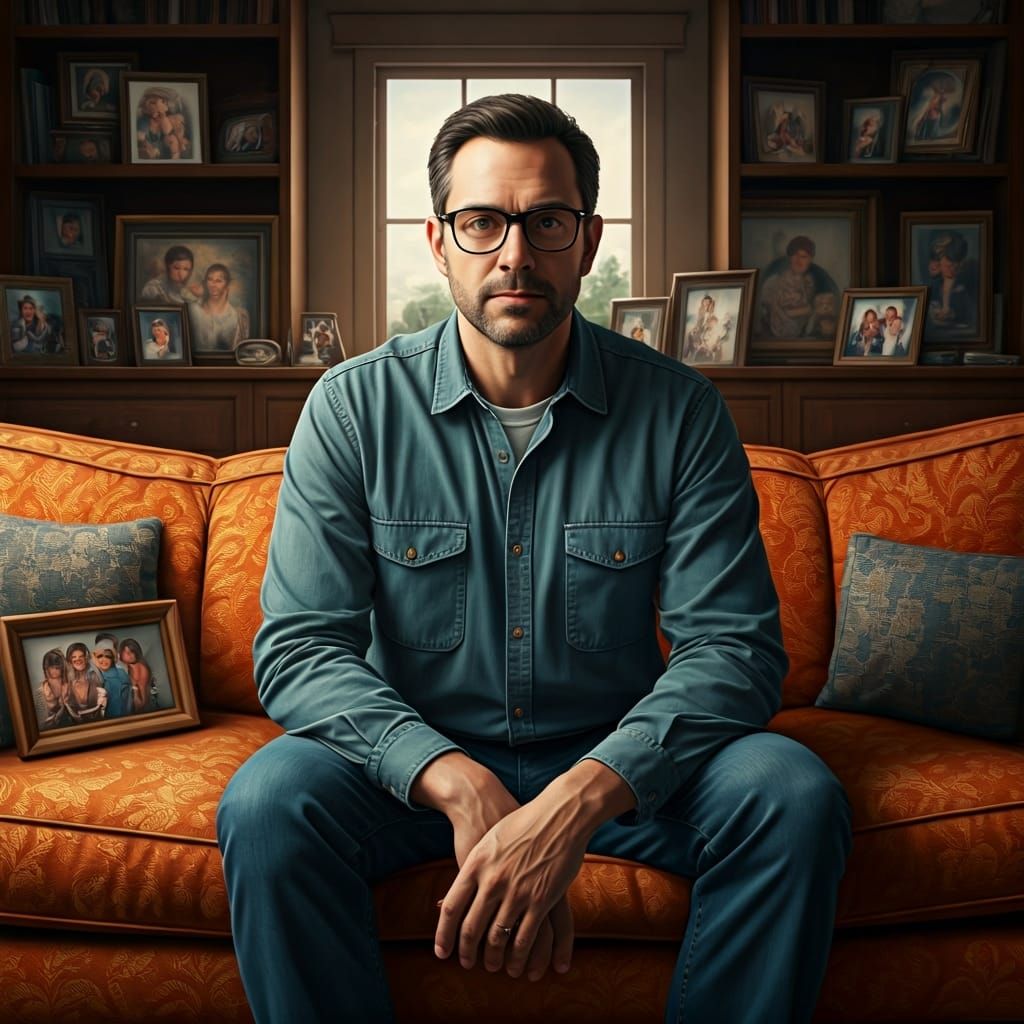 Father in Cozy Living Room, Rockwell Style