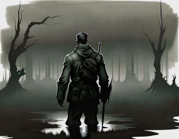 A bullywug in a swamp. Ink, pen, brush, sketchbook, sketch, ...