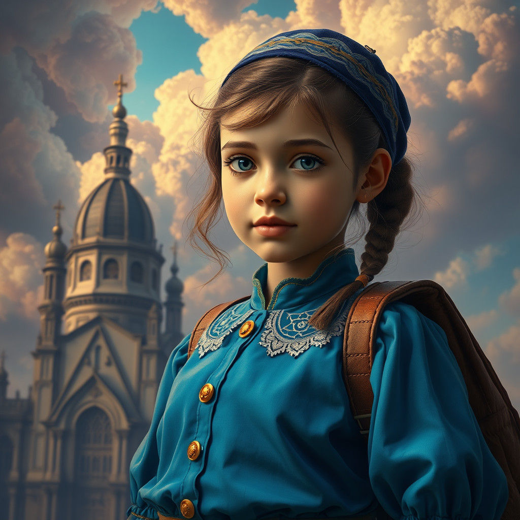 Jewish Girl with Blue Blouse in Dreamlike Setting