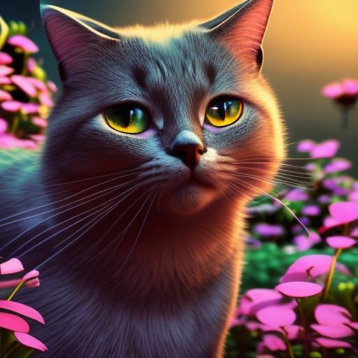 Cat in Flower Patch
