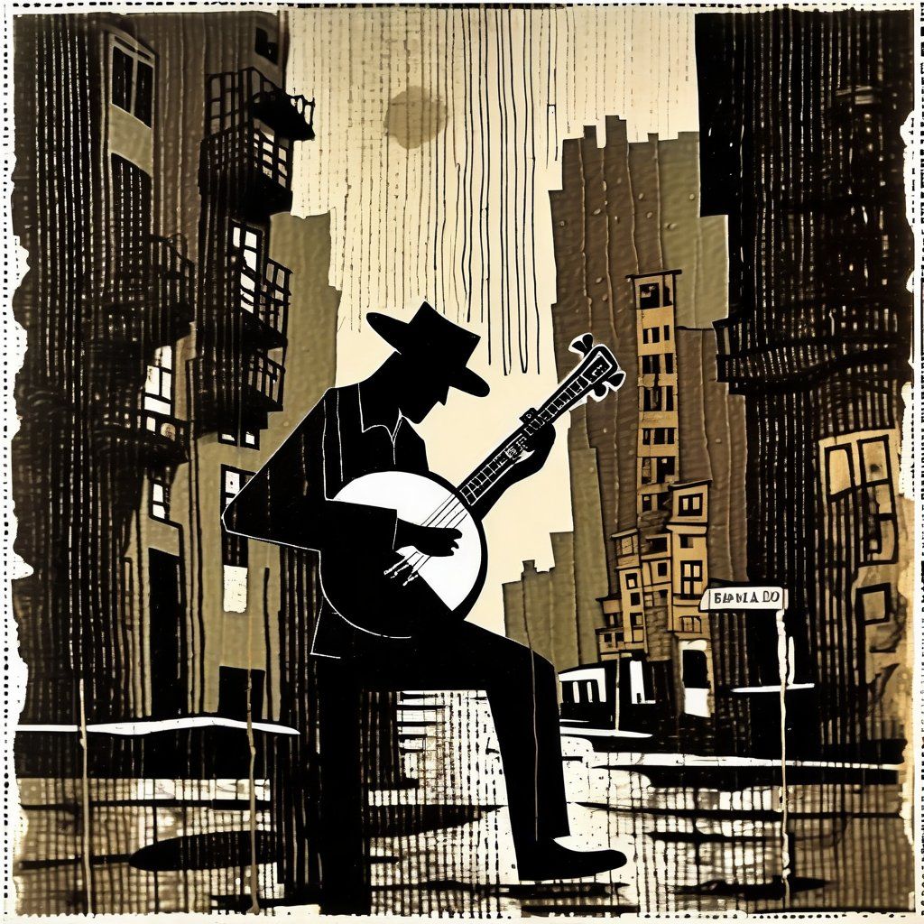 Playing banjo in the rain.