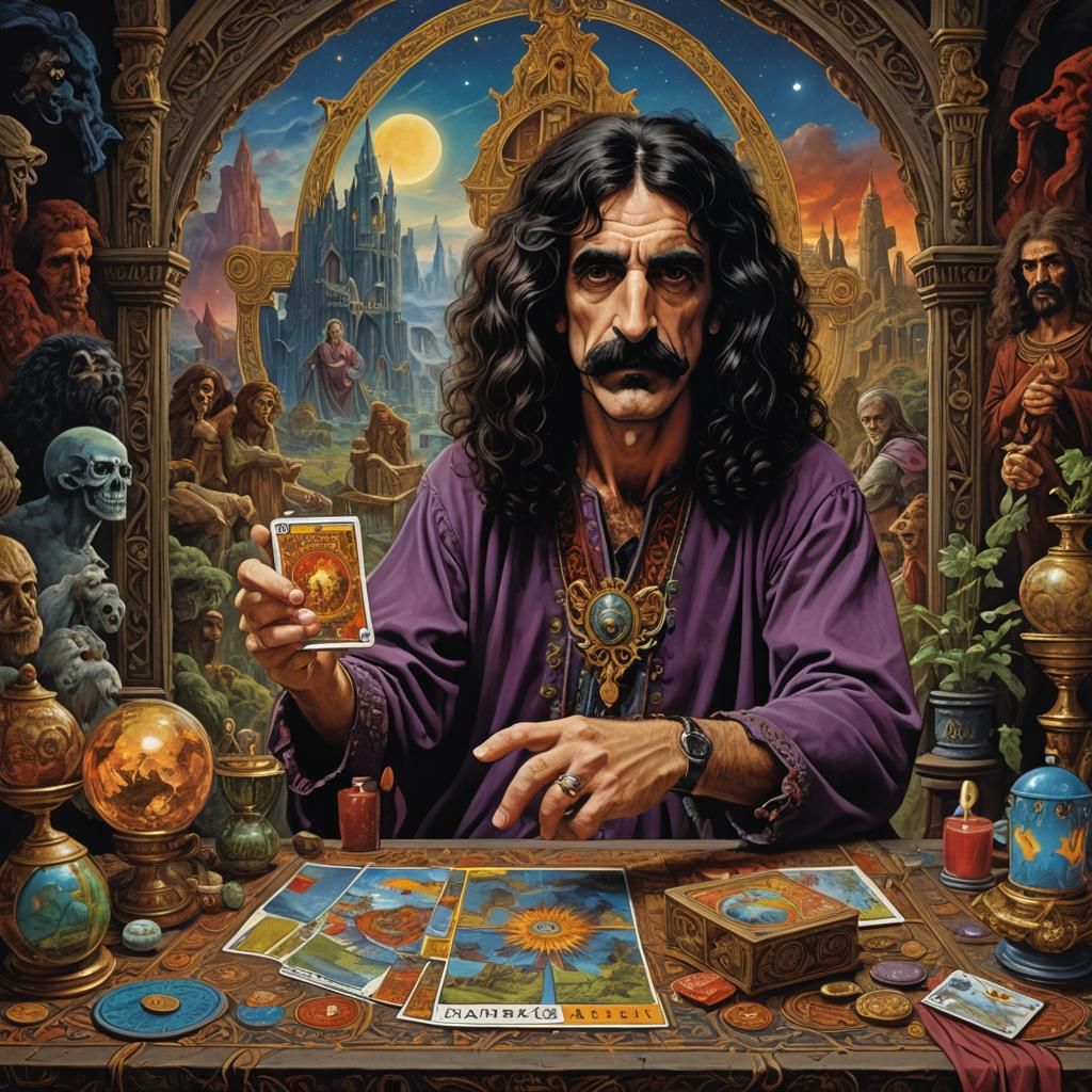 Frank Zappa doing tarot card "detailed matte painting, deep ...