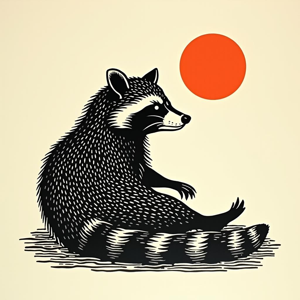 japanese woodcut inspired raccoon basking in the sun. tattoo...