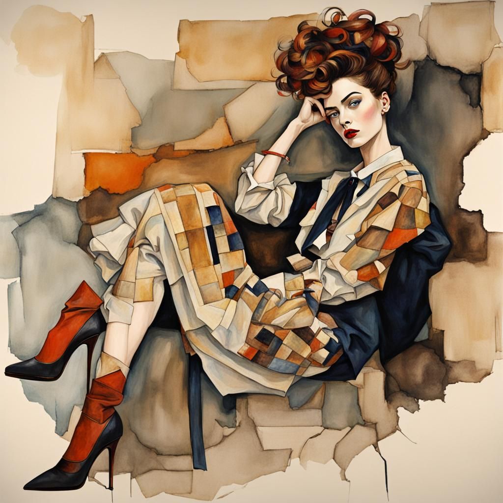 A gorgeous high fashion woman An epic masterpiece in the style of Egon Schiele