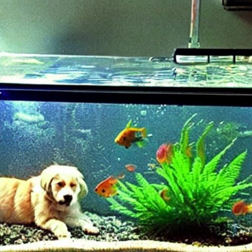 Dog sleeping in fish tank