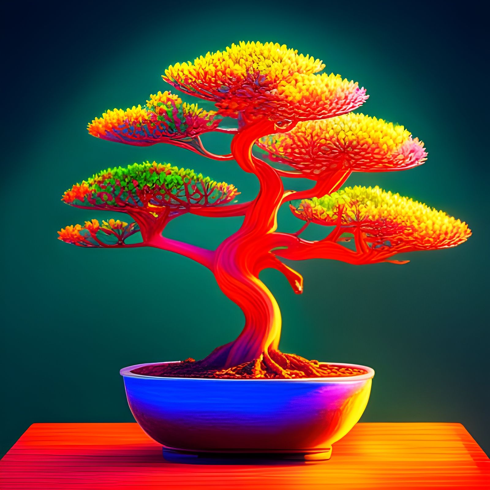 A psychedelic bonsai tree - AI Generated Artwork - NightCafe Creator