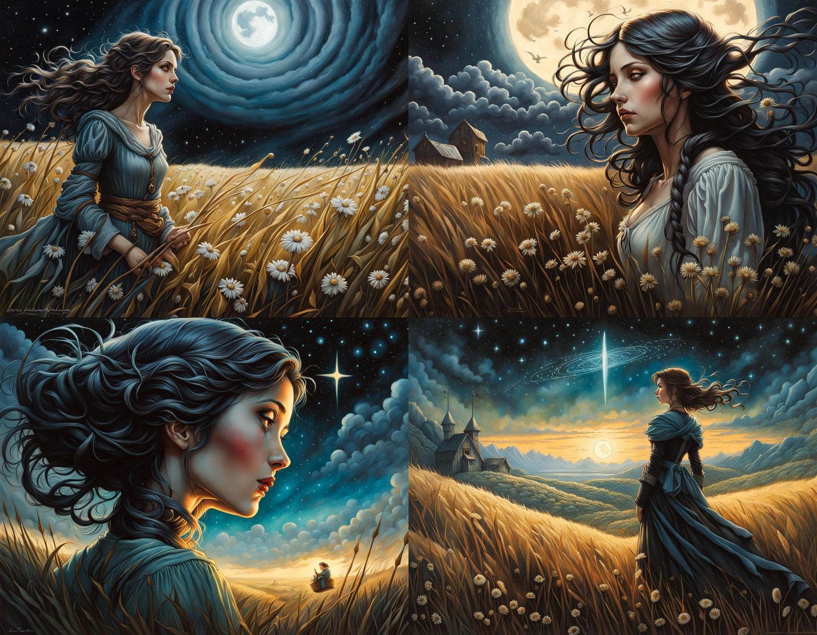 Closeup, Heavy line art, Lain McCaig and Chevrier style, "stars