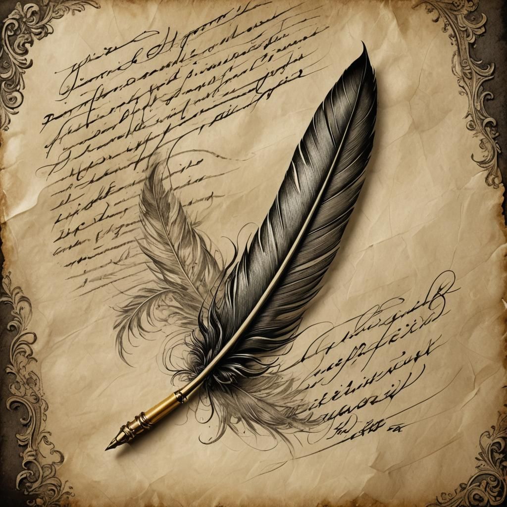A feather pen writing in Caligraphy