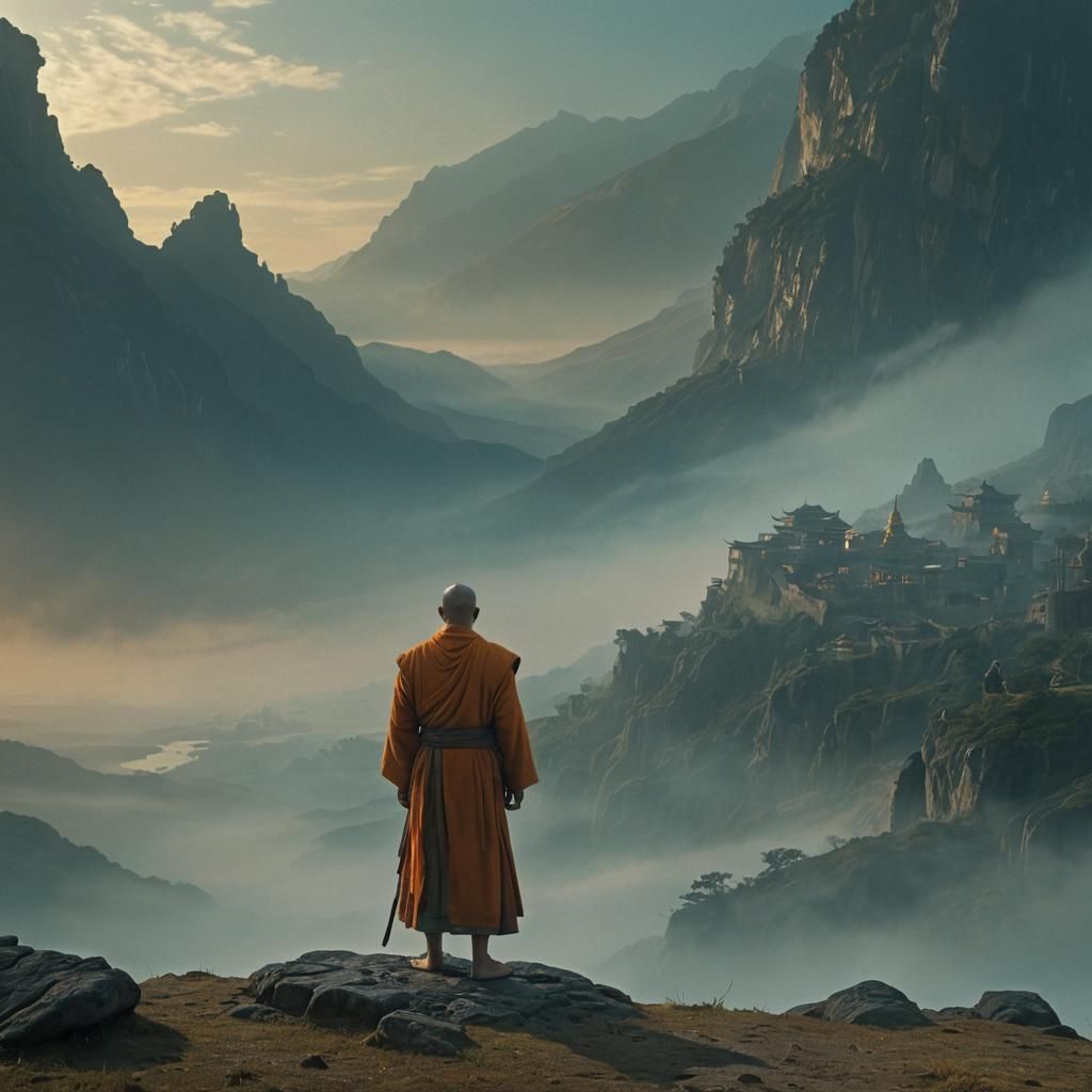 Misty Landscape: Monk in Ancient Robes