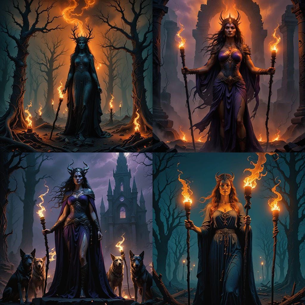 Goddess Hekate at the crossroads with her torches