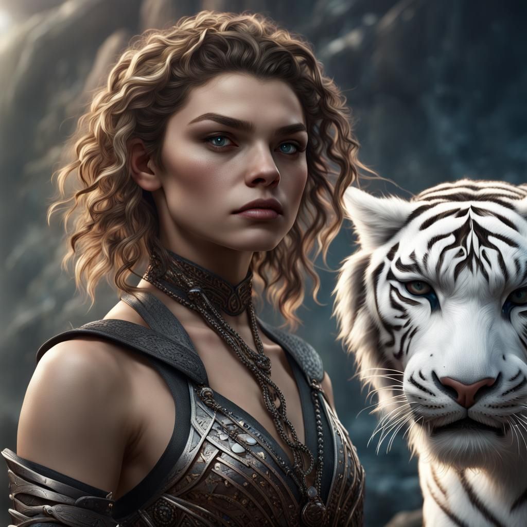 camren bicondova with long curly brown braided hair as the white tiger ...