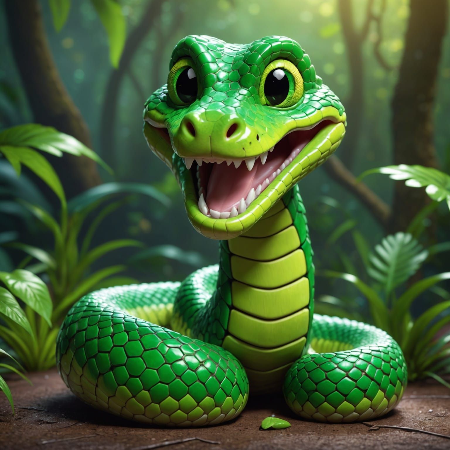A bright green, very cute very shiny rattle snake.