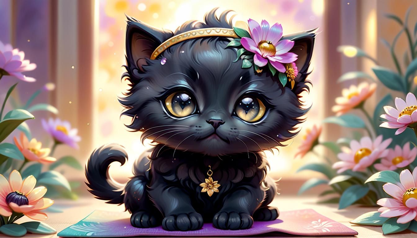 Cute Kitten Doing Yoga in 3D Digital Art