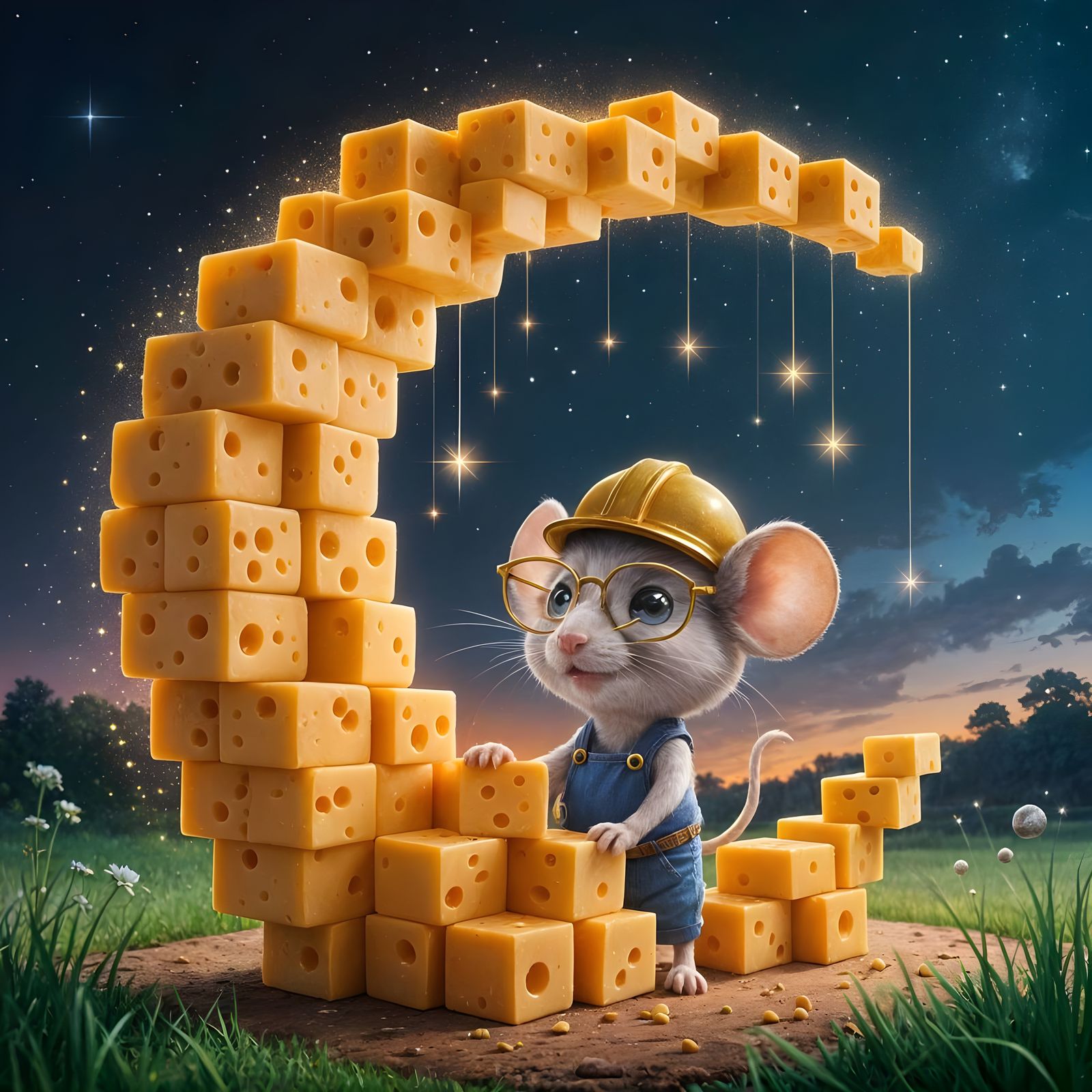 A Builder's Dream: Cheese Squares Illuminating the Night  by @Yulia 