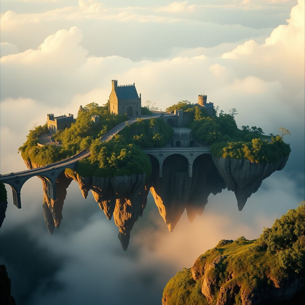 A group of islands floating in the sky connected by bridges  by @HermioneSheHulkNinja