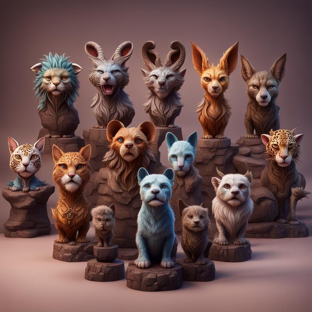 Bobbleheads with animal faces