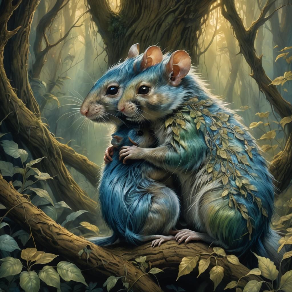 Rodents in Mystical Forest, Fantasy Art