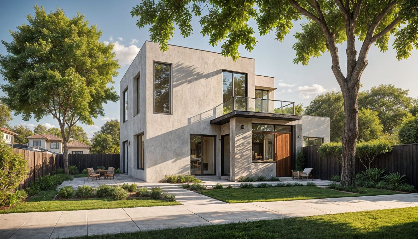 Modern House Exterior with Low Metal Fence