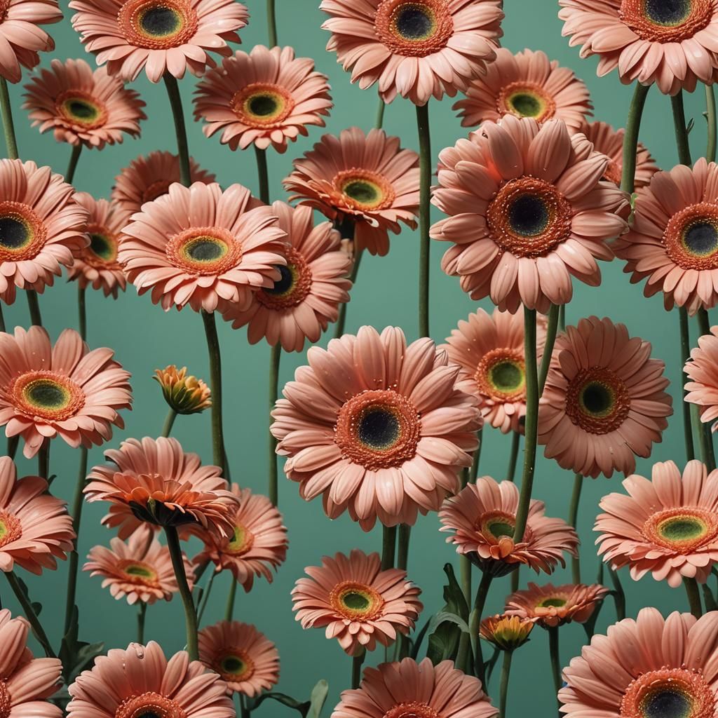 A big salmon pink gerbera flower and it has a sweet smiley f...