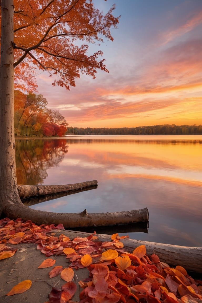 Autumn's Embrace: A Lakeside Sunset