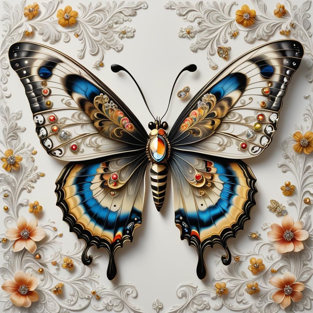 Baroque Jeweled Butterfly Still Life