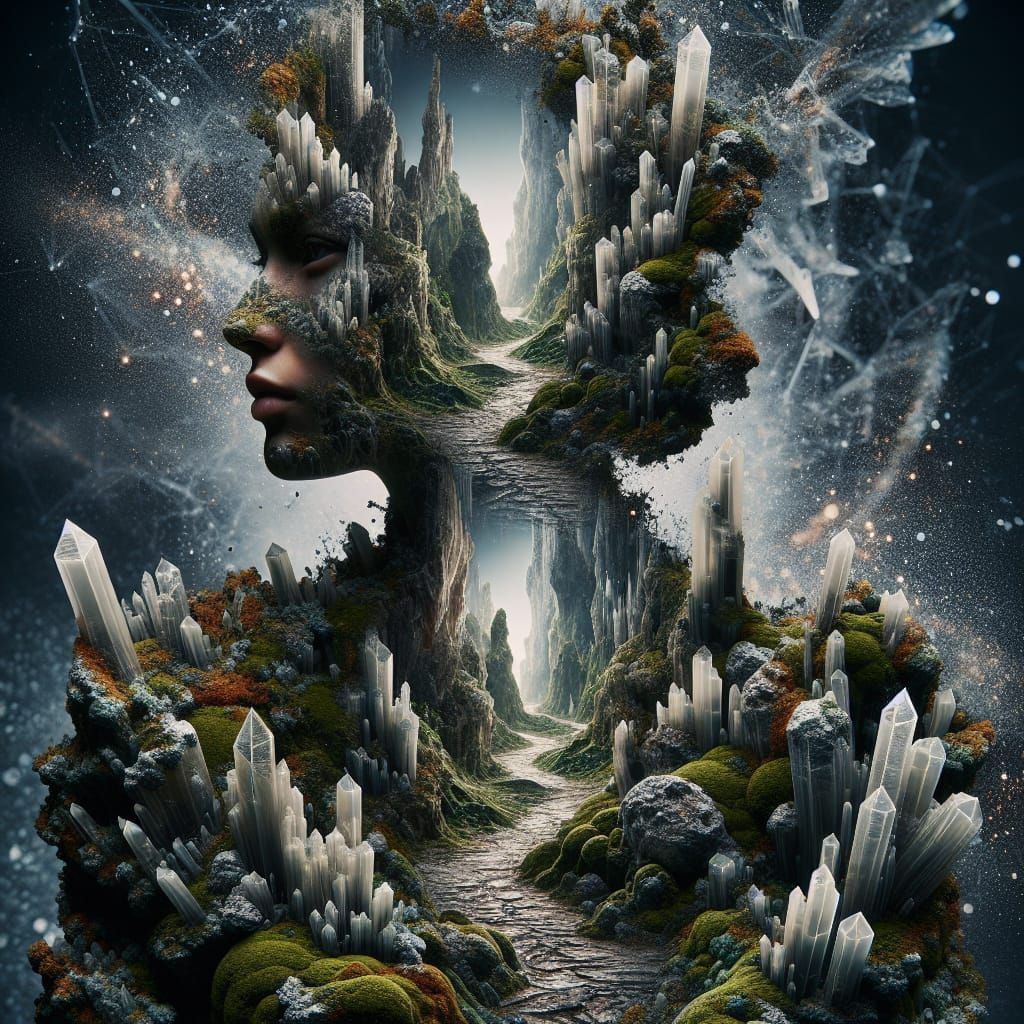  Double exposure portrait by Andreas Lie of a fantastic detailed landscape Crystals, ...  by @Danielle Miron