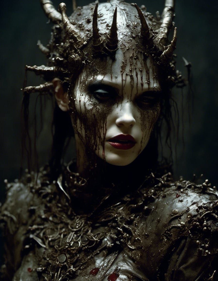 <lora:Nightmare:1.0> Complex  Beautiful armored bloody vampire    , nightmare,     by Sarah Moon , Bill Henson, Masahisa Fukase, Nicola Samo...