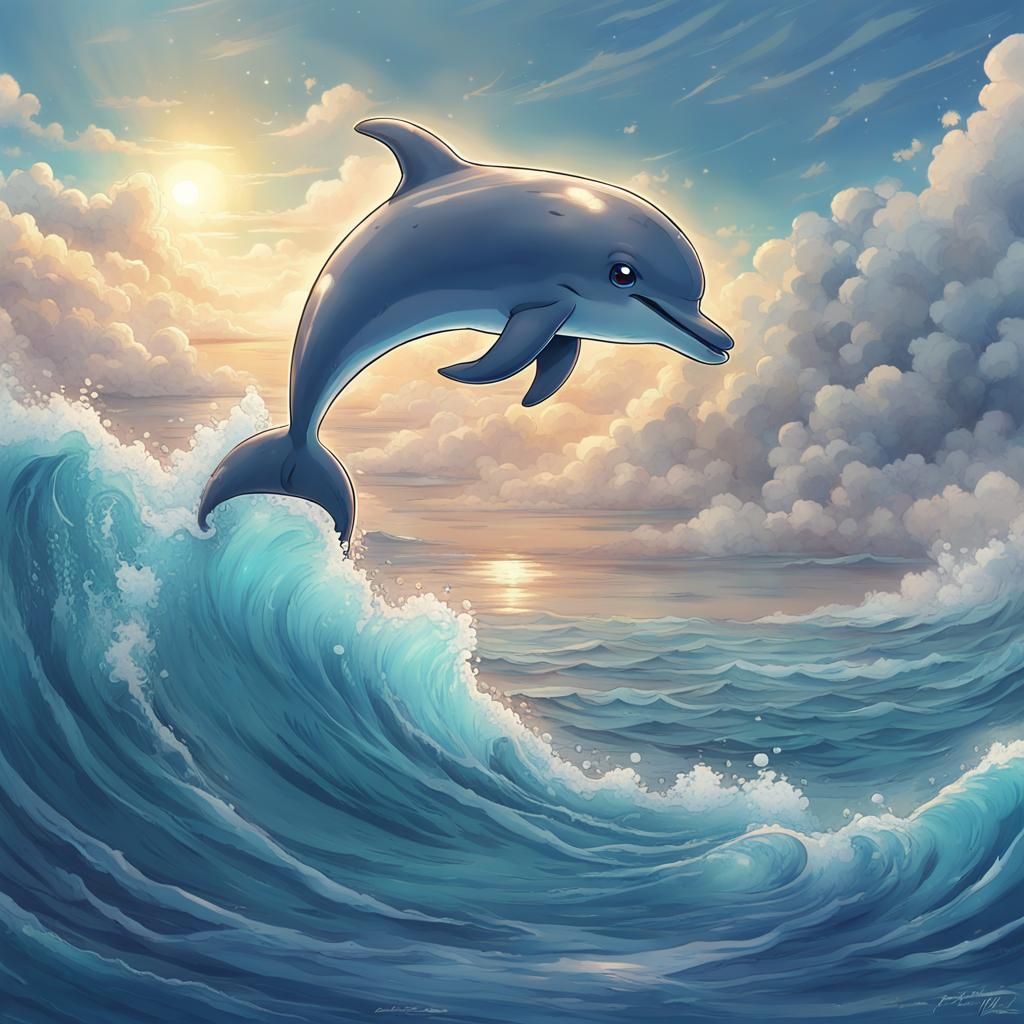 Cute Chibi dolphin jumping out of the ocean - AI Generated Artwork ...