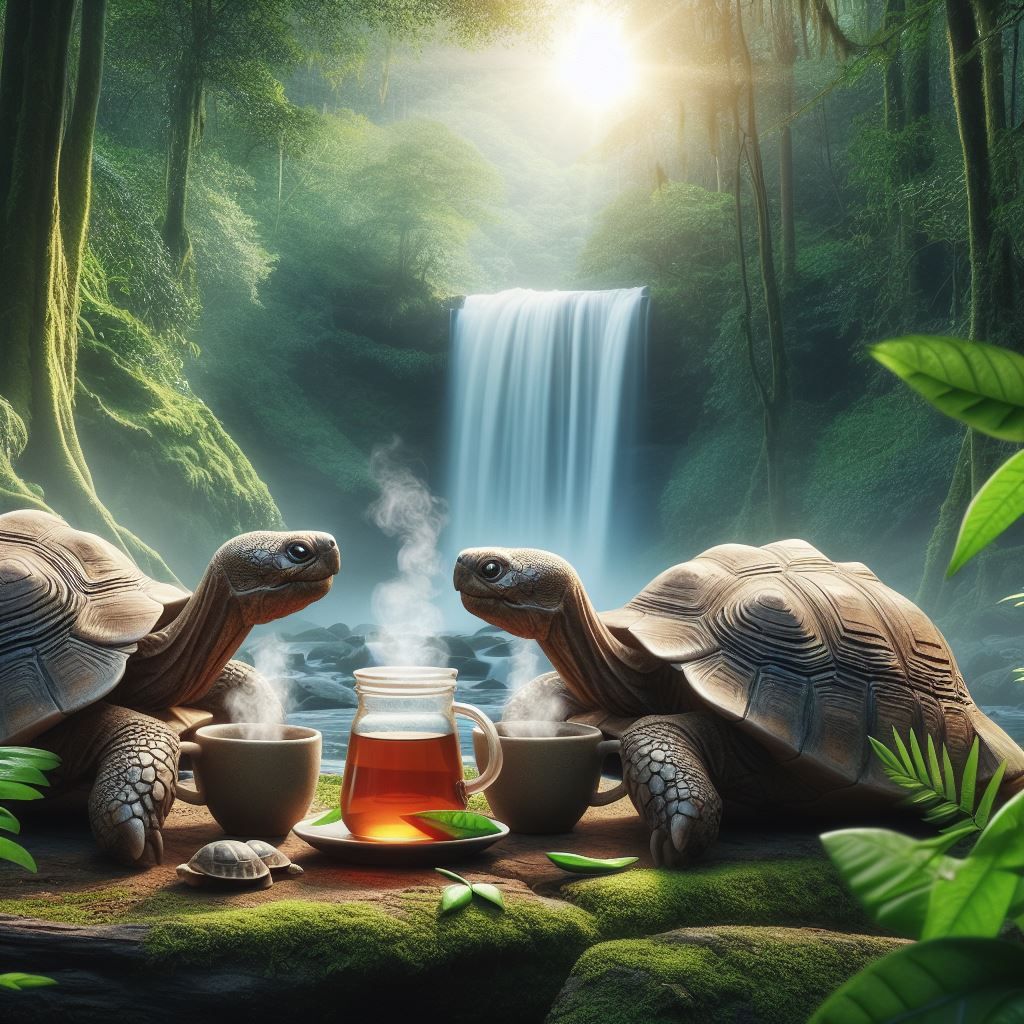 Tortoises drinking tea in a forest. - AI Generated Artwork - NightCafe ...