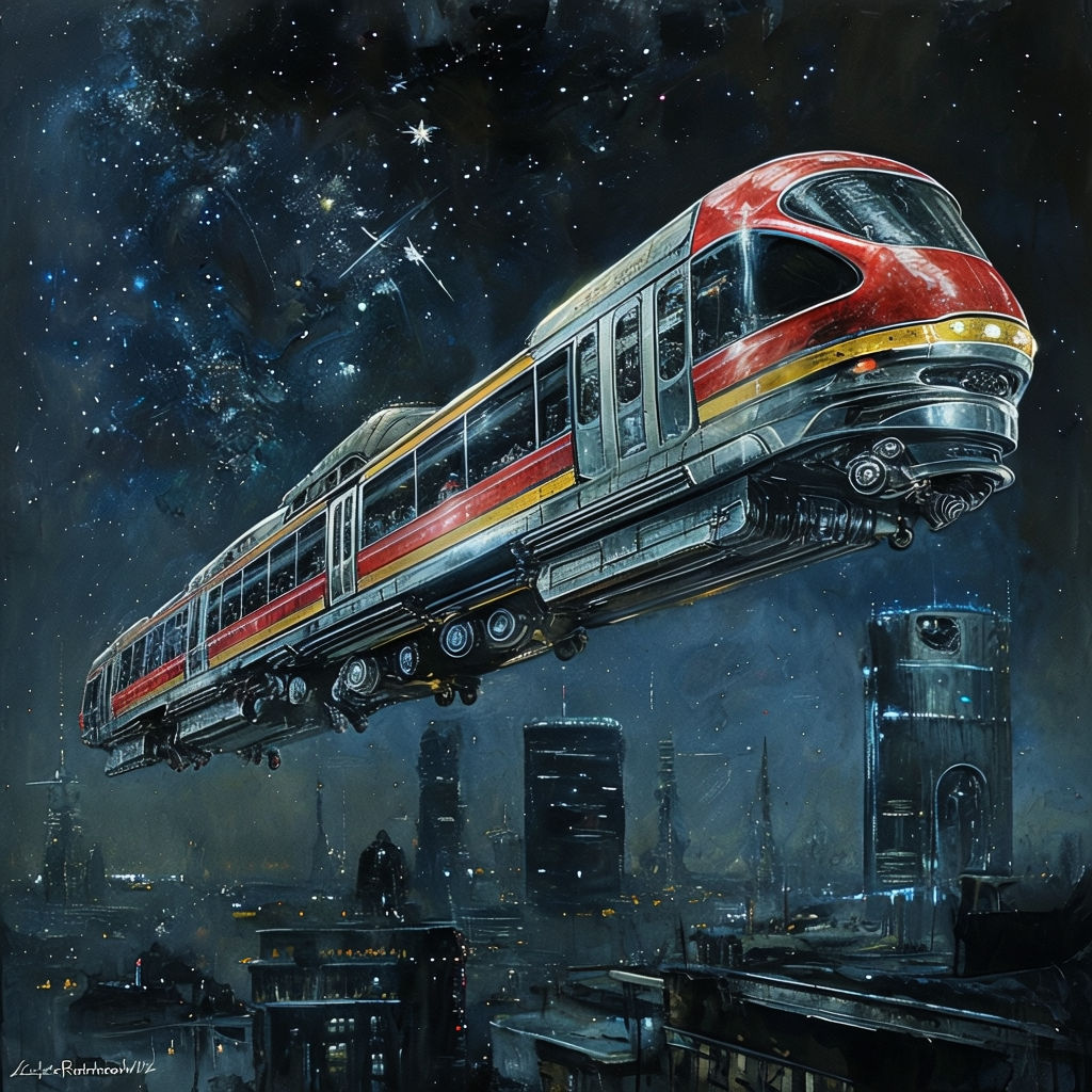 A flying futuristic train at night #1 – PL