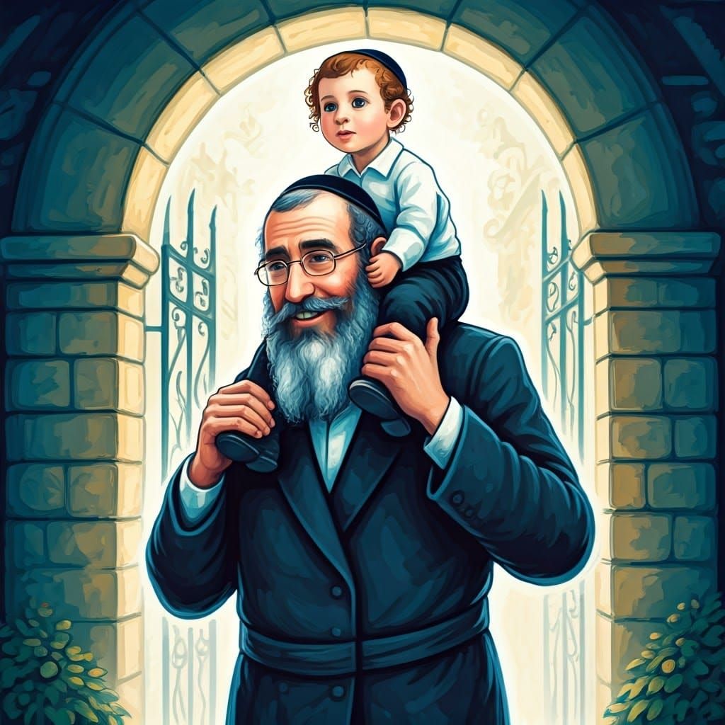 Father and Son: Whimsical Folk Art Illustration