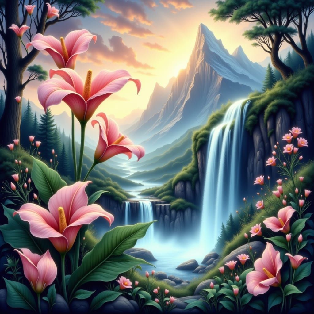 Surreal Fae Realm Unfolds in Luminous Slate Blue and Rose Pi...