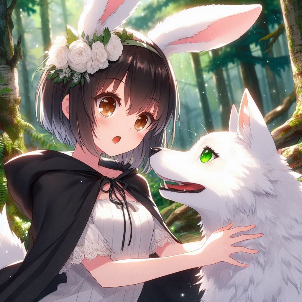 Moon and Wolfie in the forest