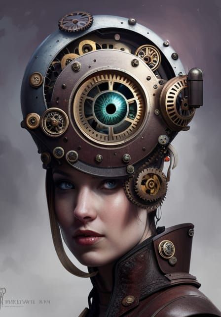 Insanely detailed photograph of Steampunk mechanical gears one eye ...