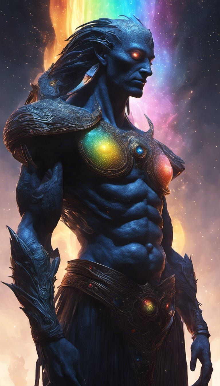 A large god, shadow god, floating stars in it's  body and a ...