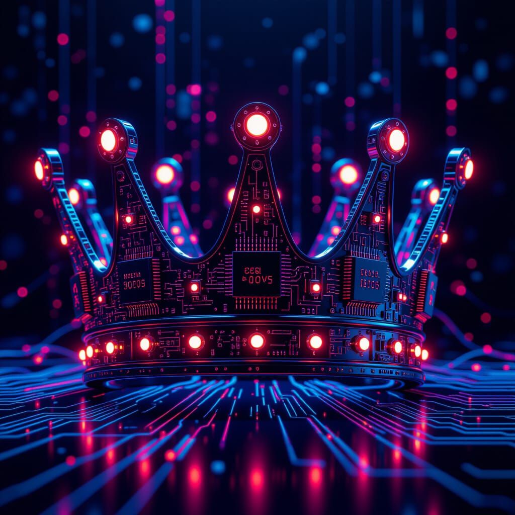 Cyberpunk Crown of Electronics: Microchips, Wires, and LEDs