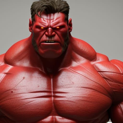 The Red Hulk with the facial features of Harrison Ford