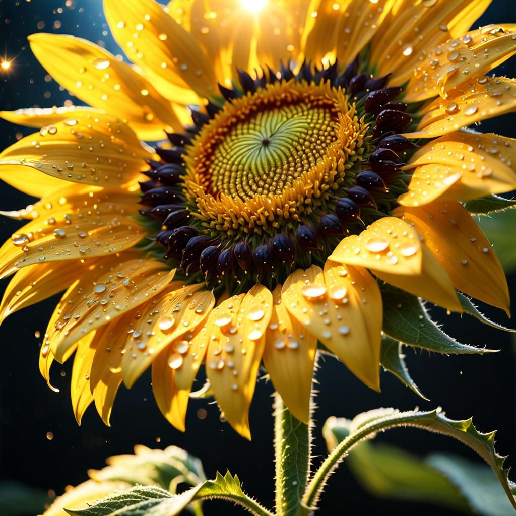 Sunflower after the rain  by @Elenriel