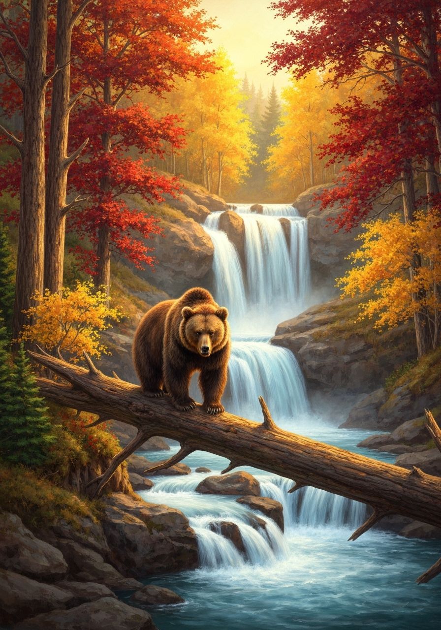 Autumn Brown Bear Waterfall  by @Ailee