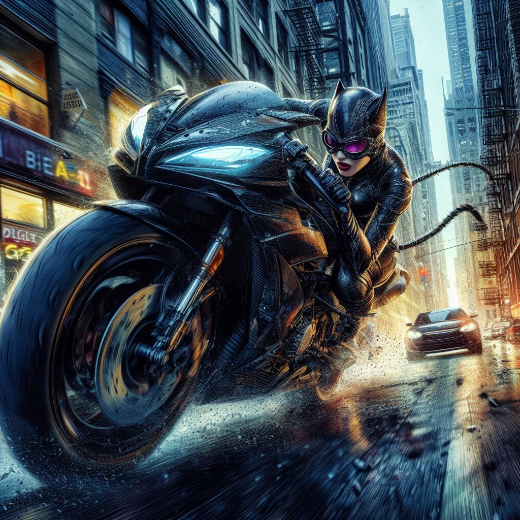 Catwoman on a motorbike