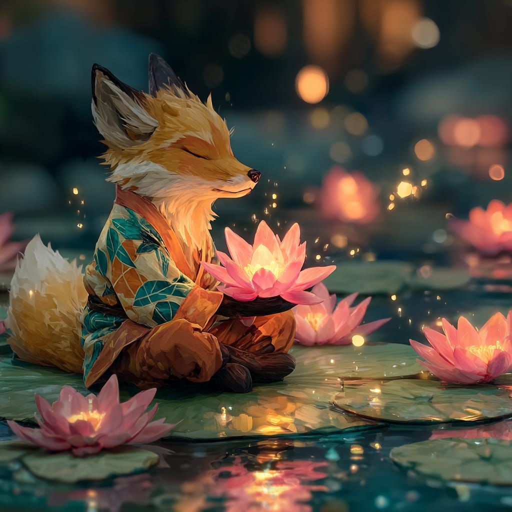 Mystical Fox Lotus Pond
