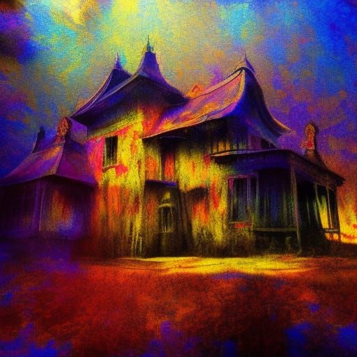 Haunted house ;

triadic colors ; light and shadows

; as pa...