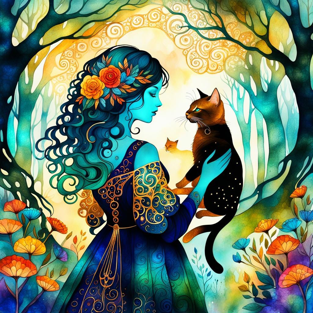 Mädchen mit Katze