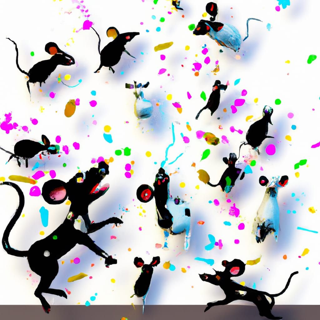 white mice exploding into confetti, black dogs running away ...