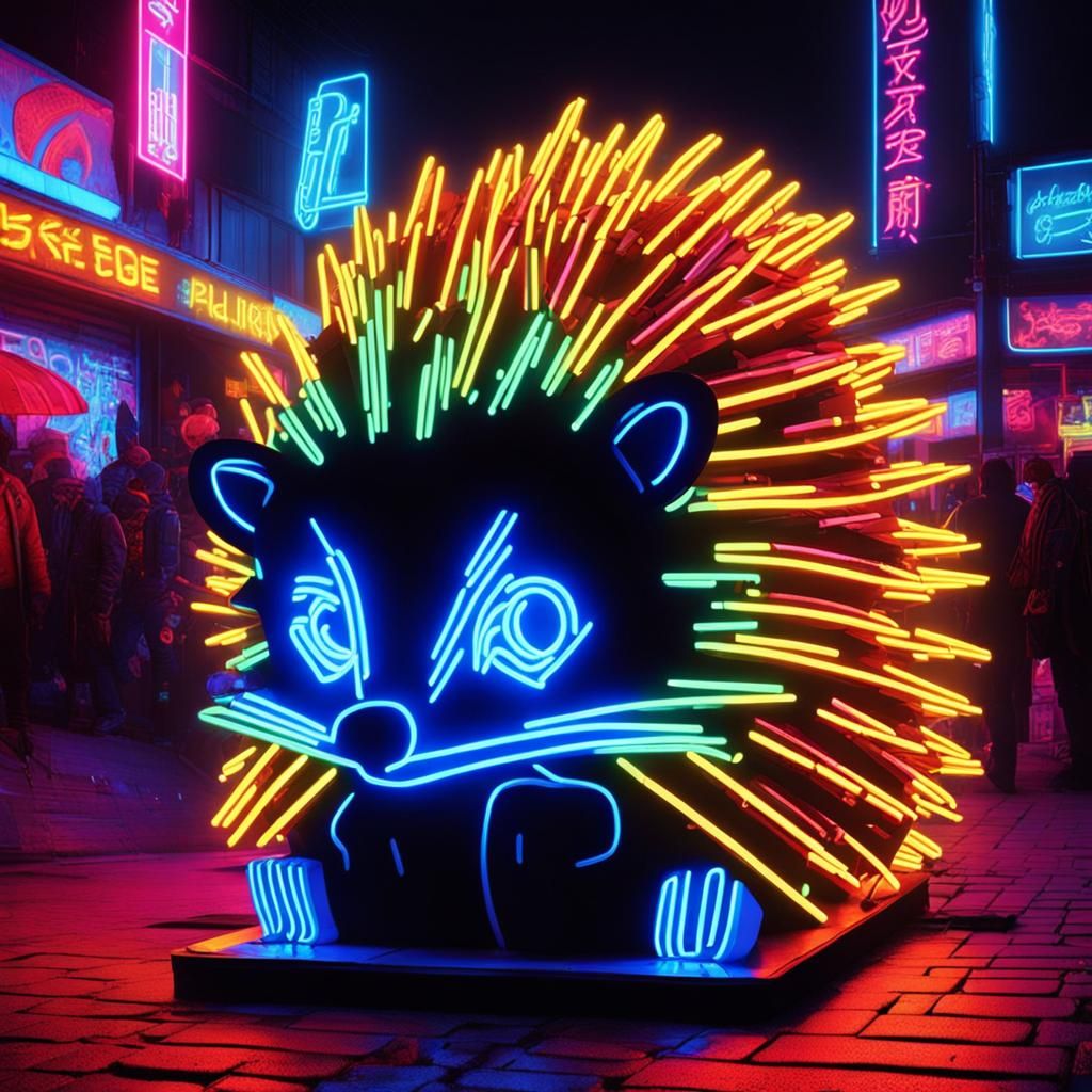 Neon hedgehog sculpture