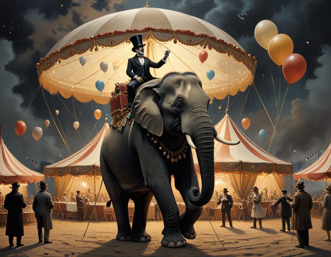 Whimsical Circus Under the Cloudy Night Sky