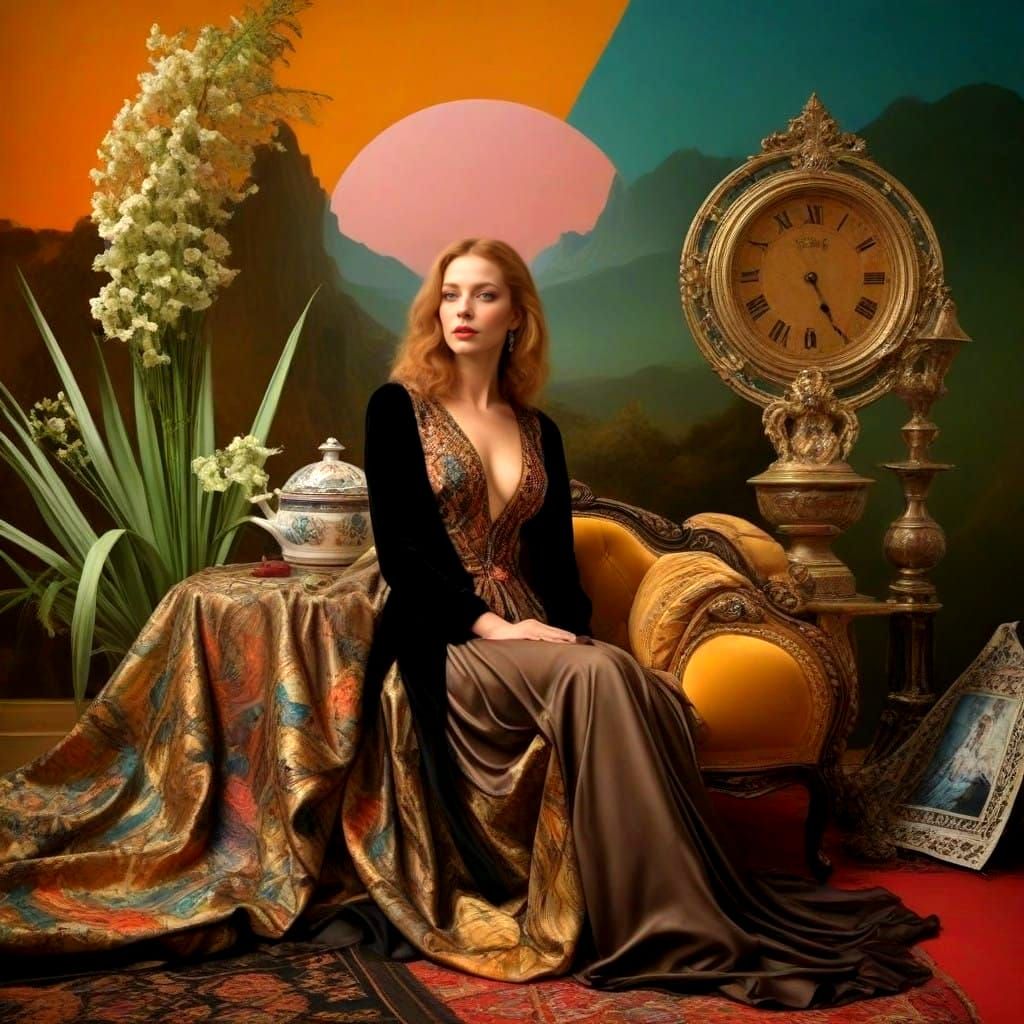 Ethereal Lady in Vibrant Surreal Landscape