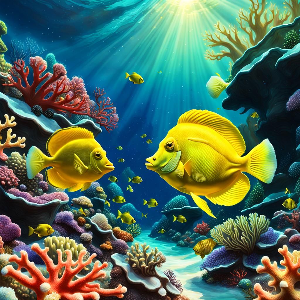 Saltwater Yellow tang fish in Ocean